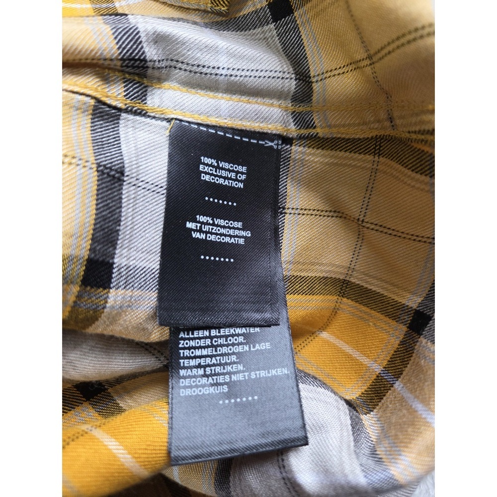 Harley-Davidson Women's XL Plaid Button Up Shirt Yellow Gray Flannel Embroidered - Picture 9 of 10